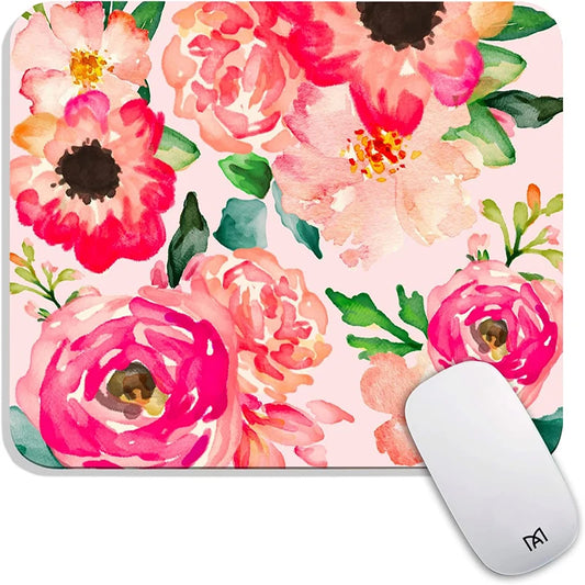 Colourful floral mouse pad with pink, orange and green flowers