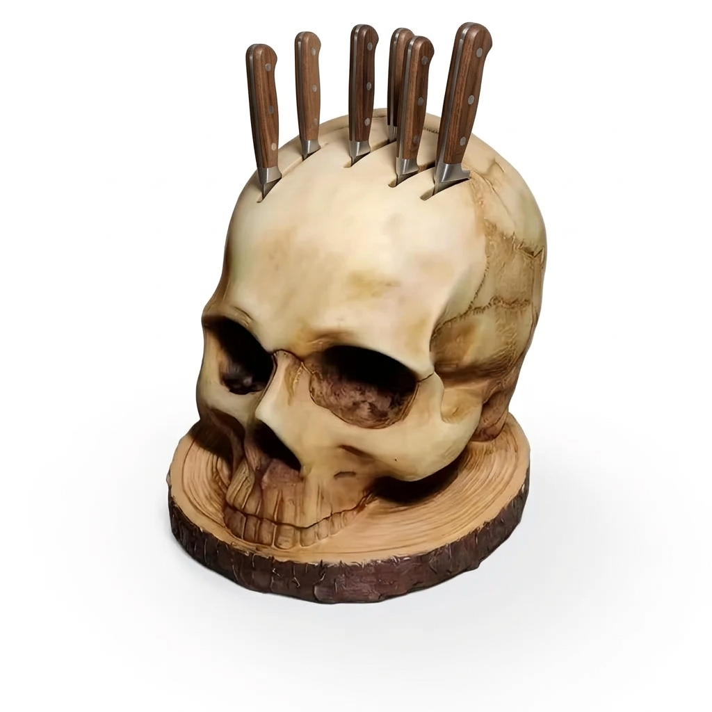 Skull Knife Block – Gothic Skeleton Kitchen Knife Holder