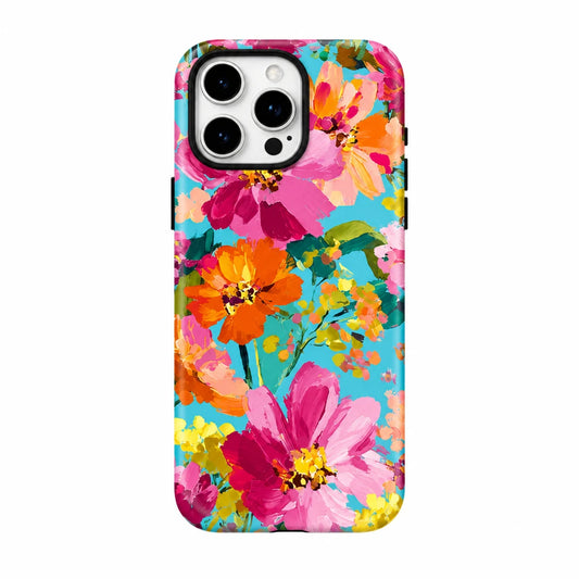 Colourful floral magnetic iPhone case with vibrant flower pattern
