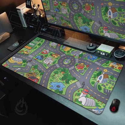 Car City Desk Mat – Retro Road Map Gaming Mouse Pad