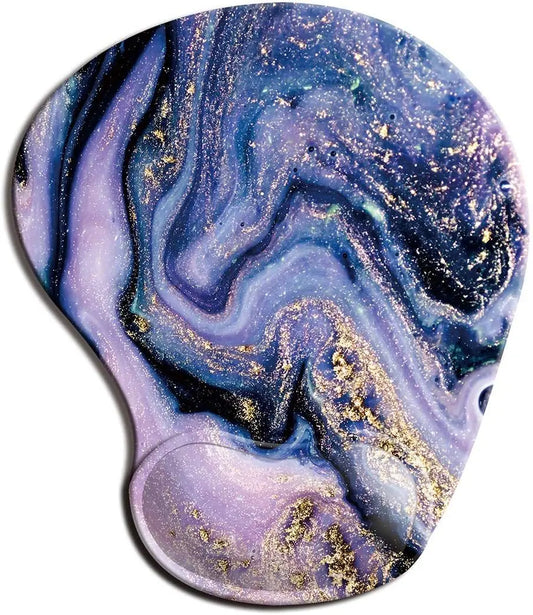 Navy and purple marble ergonomic mouse pad with wrist rest