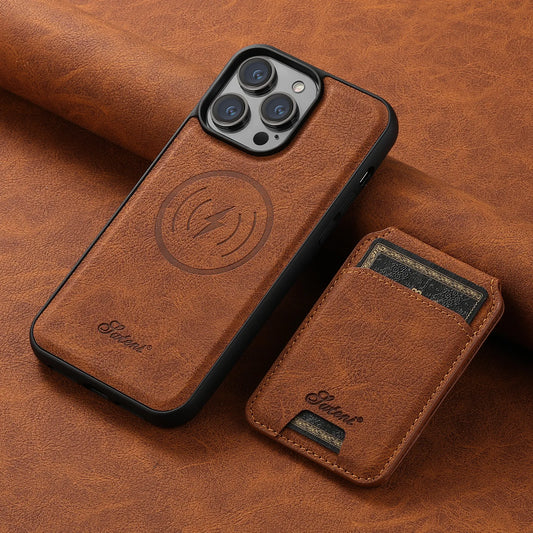Suteni Faux Leather Magsafe iPhone Case & Wallet - Tan