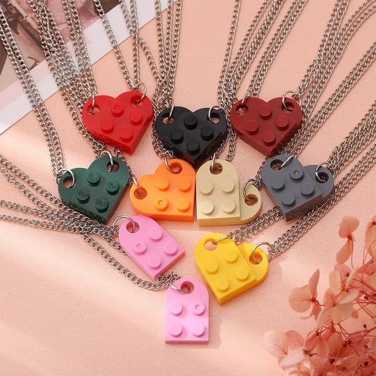 2pc Brick Heart Necklace Set