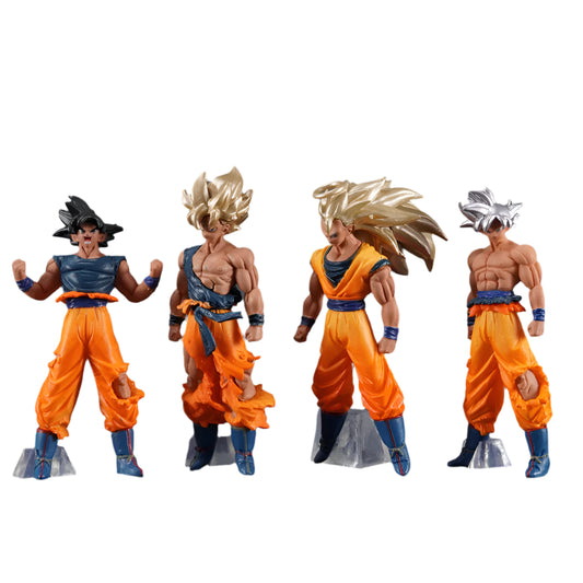 Four action figures in different poses on a dark background