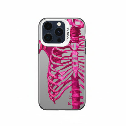 Pink skeleton iPhone case with white bumper