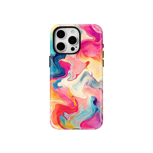 Colorful phone case with marble pattern on a white background