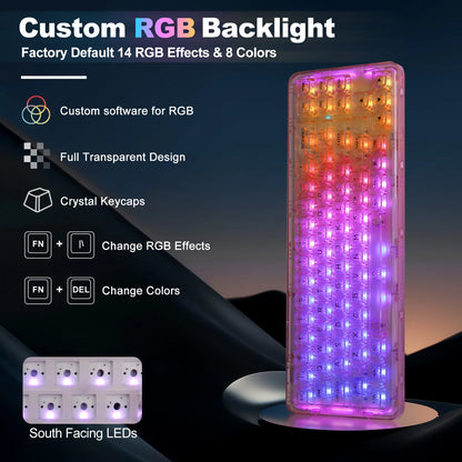 YUNZII X71 Wireless Mechanical Gaming Keyboard with Clear Keycaps