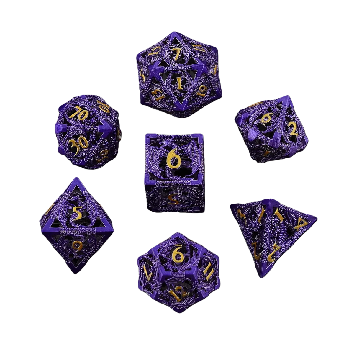 Hollow Dragon Metal Dice Set – 7-Piece RPG Dice