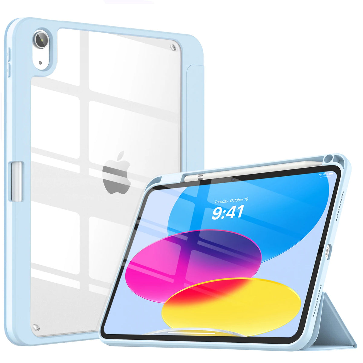 iPad 10th Generation Case with Pencil Holder – Clear Back Tri-Fold Stand