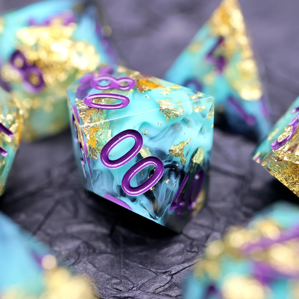 Gold Foil Resin DND Dice Set