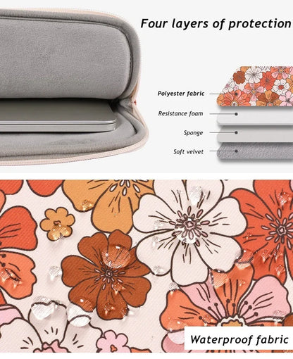 Floral laptop sleeve showing padded four-layer construction