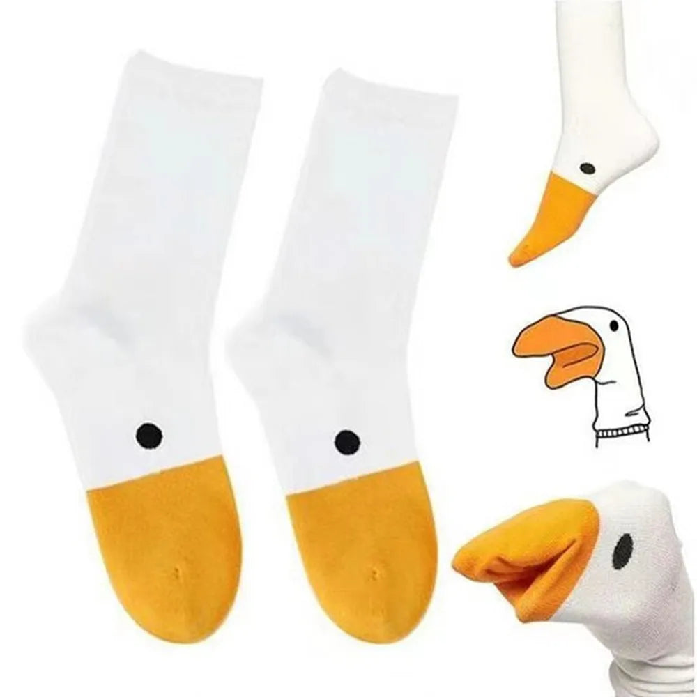 White socks with duck face design on a white background