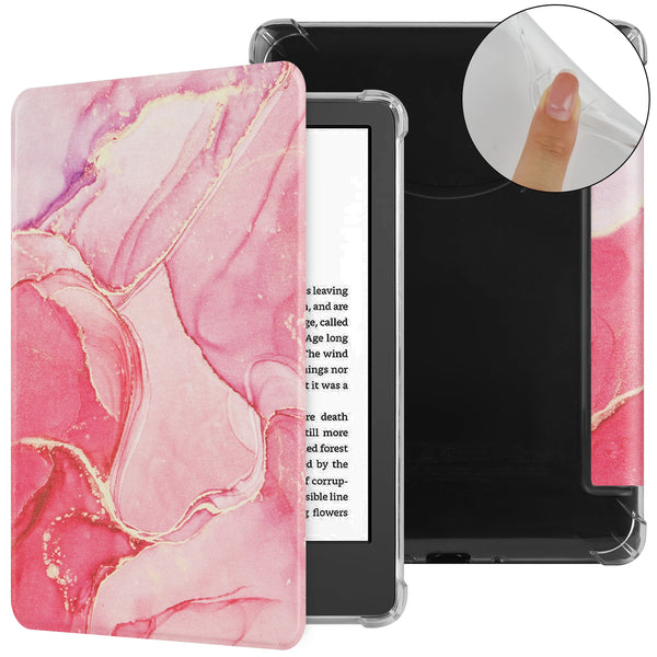 Pink Marble Kindle e-reader case with auto wake and sleep function