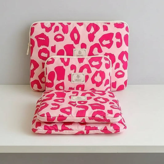 Pink Leopard Print Shockproof Laptop Bag