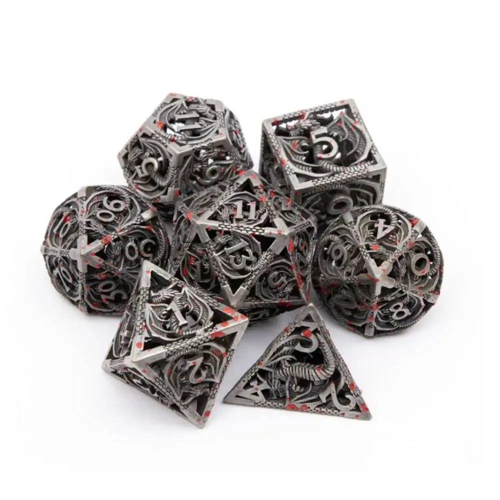 Hollow Dragon Metal Dice Set – 7-Piece RPG Dice