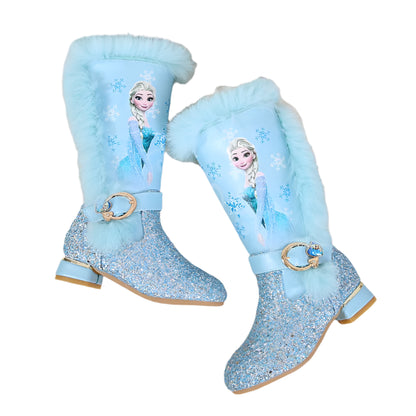 Girls' Fluffy-Lined Winter Boots with Elsa