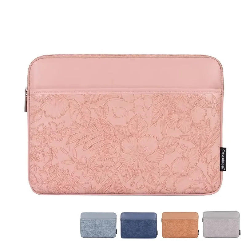 Floral Embossed PU Leather Laptop Bag
