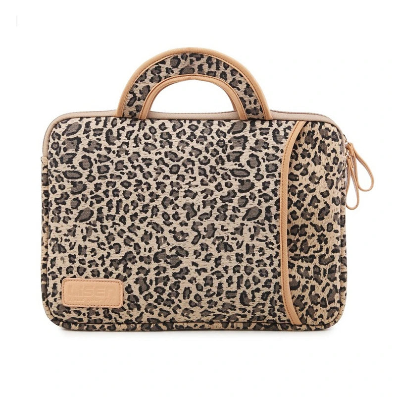 Leopard Print Canvas Laptop Bag with Handles – 13–16 Inch