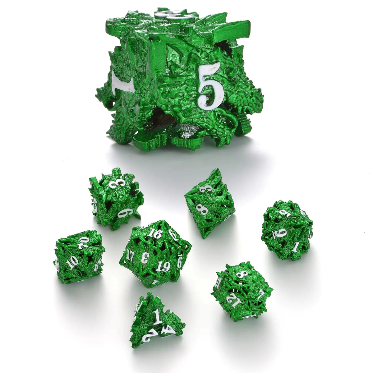 Hollow Dragon Metal Dice Set – 7-Piece RPG Dice