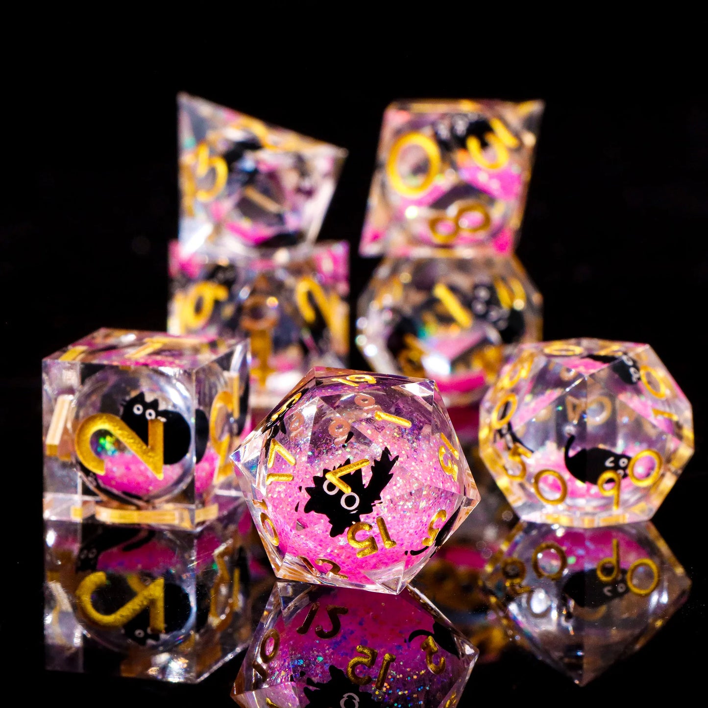 Cat Themed Resin Dice Set for DND 7pcs