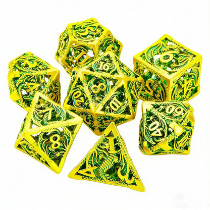 Hollow Dragon Metal Dice Set – 7-Piece RPG Dice