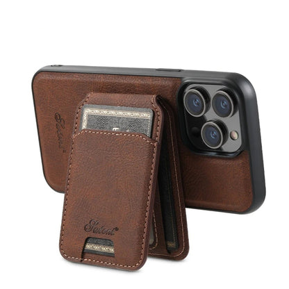 Faux Leather Magsafe iPhone Case & Wallet by Suteni - Black