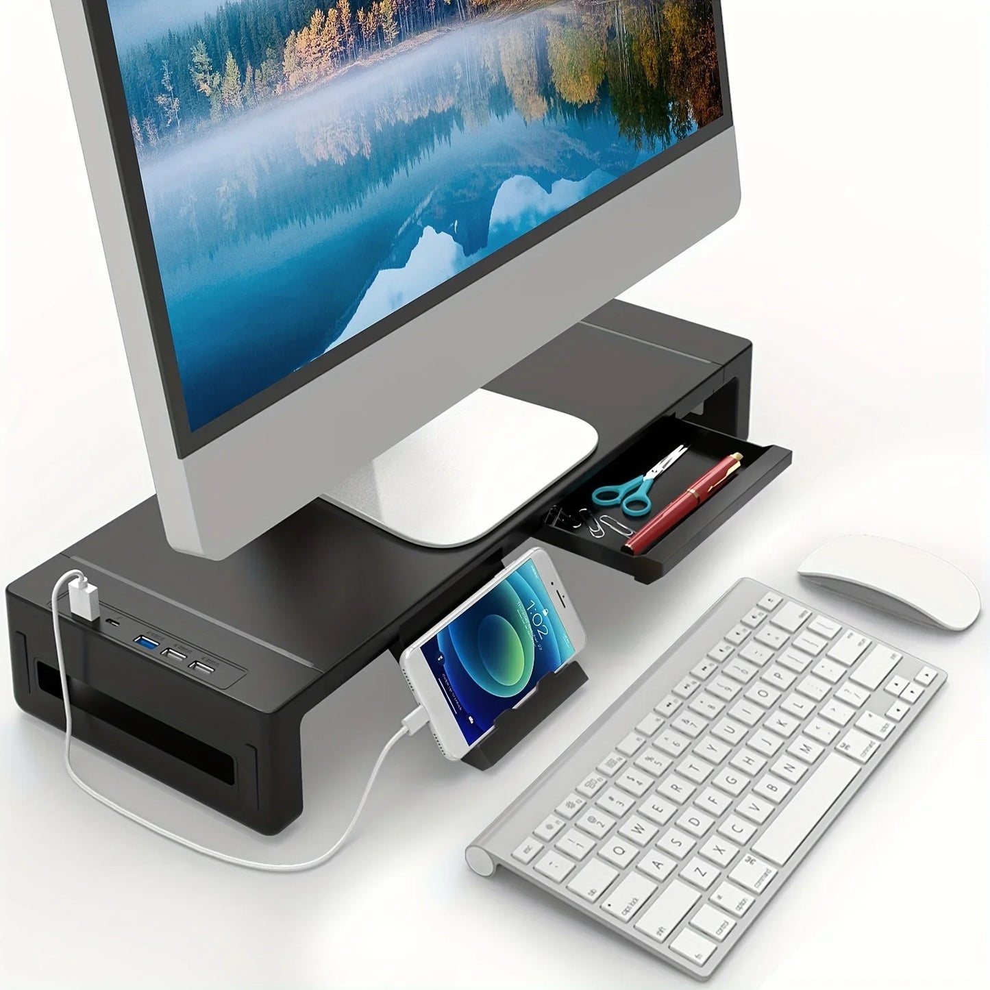 Adjustable Monitor Stand Riser with Charging Ports and Phone Holder ...