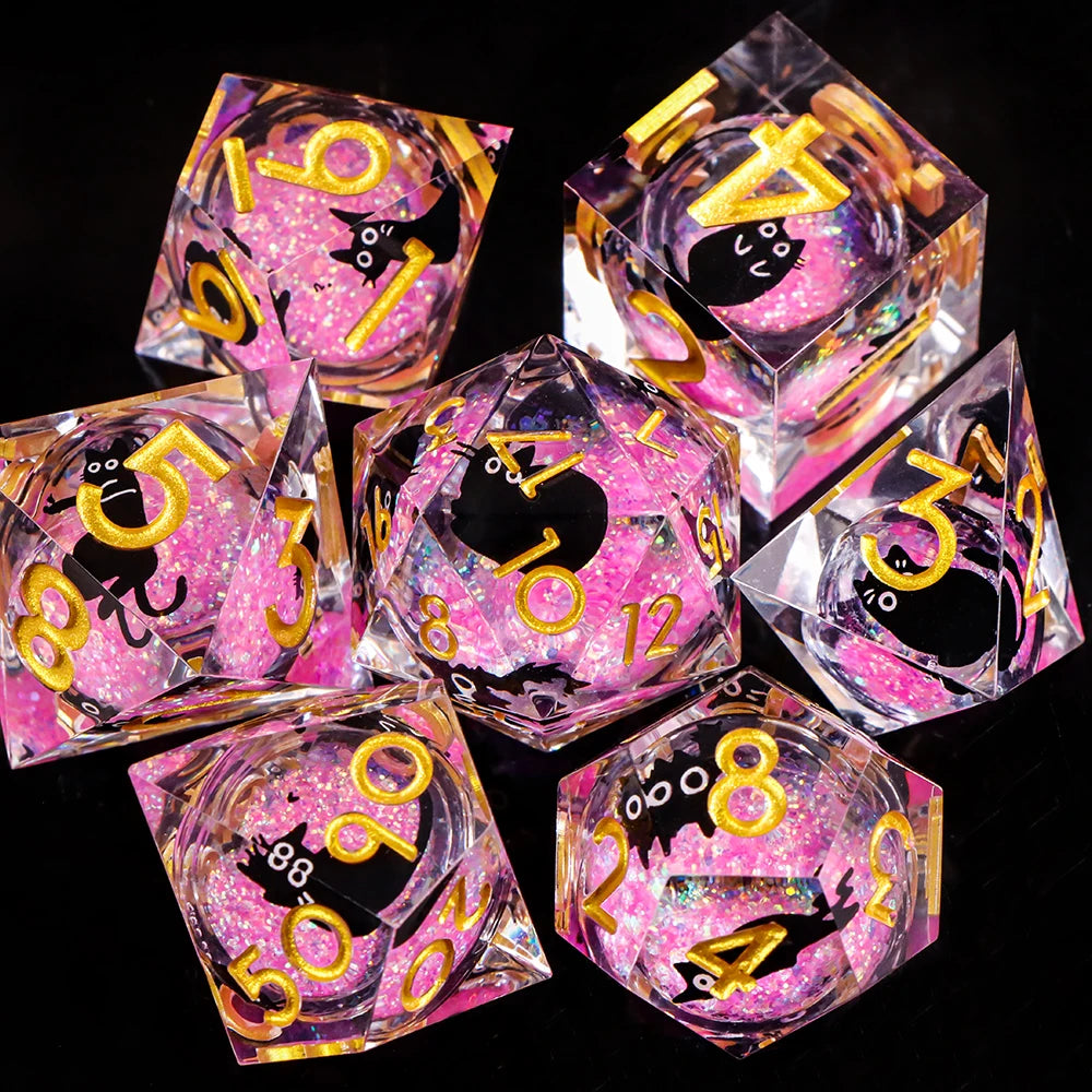 Cat Themed Resin Dice Set for DND 7pcs