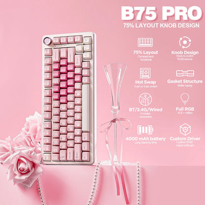 YUNZII B75 PRO Pink Mechanical Gaming Keyboard