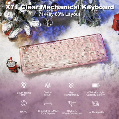 YUNZII X71 Wireless Mechanical Gaming Keyboard with Clear Keycaps