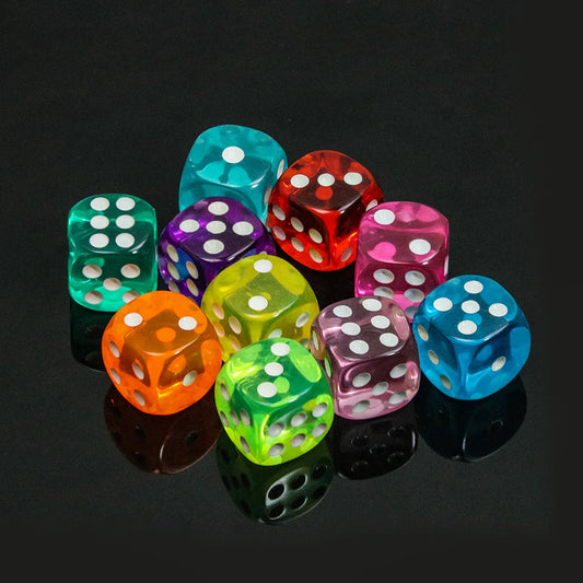 10pcs Transparent Colourful 6-sided Dice Set