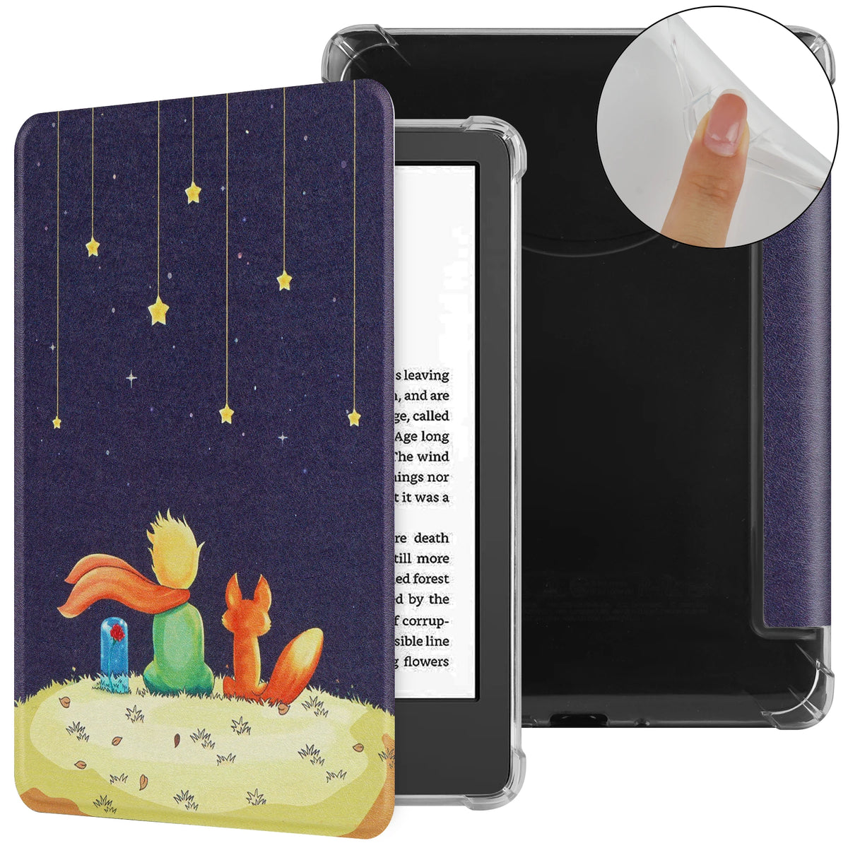Cartoon Night sky Kindle e-reader case with auto wake and sleep function