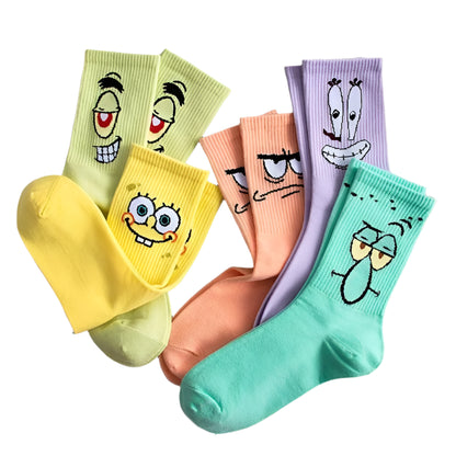 5 pair of Colourful Crew Socks Inspired by SpongeBob