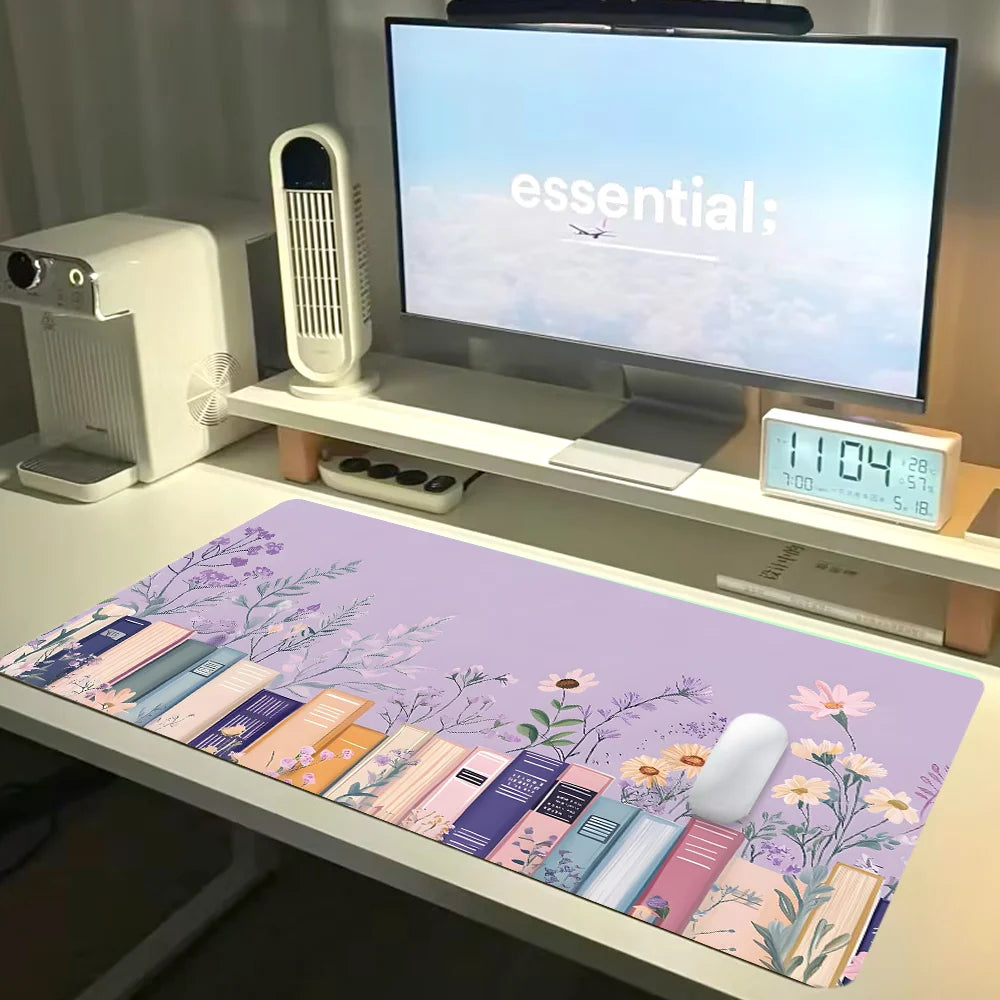 Floral Bookshelf Computer Desk Mat