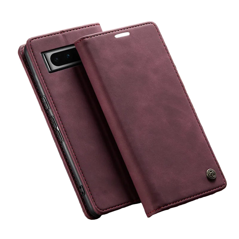 EUCAGR magnetic flip wallet case for Google Pixel in wine red