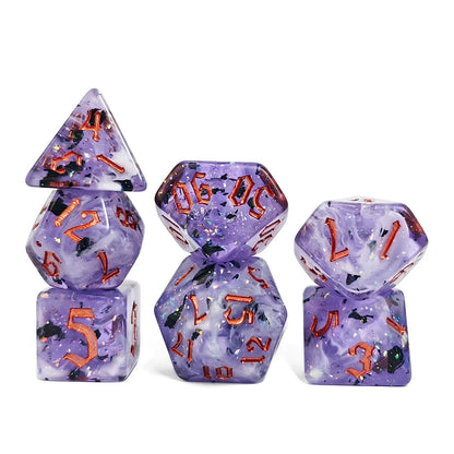 Purple Glitter Obsidian Resin Dice Set – 7-Piece RPG Dice