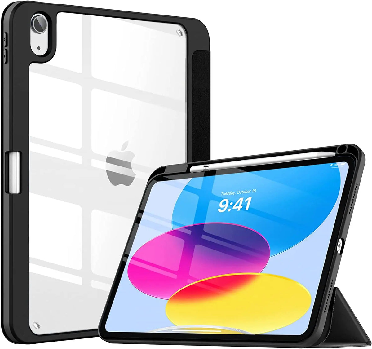 iPad 10th Generation Case with Pencil Holder – Clear Back Tri-Fold Stand