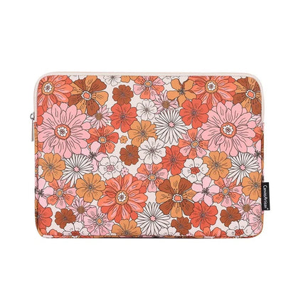 Floral 70s vibe laptop sleeve with retro pink and orange flower print