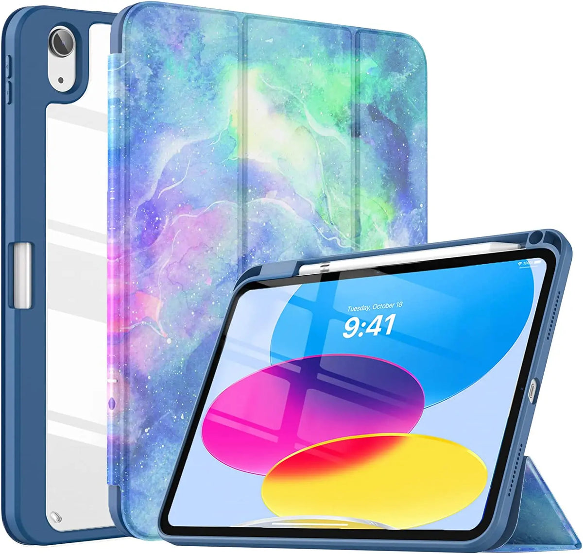 iPad 10th Generation Case with Pencil Holder – Clear Back Tri-Fold Stand