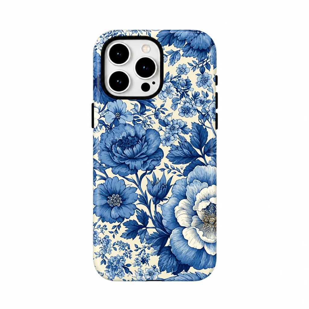 Blue Floral Magnetic iPhone Case – Dual-Layer TPU & PC