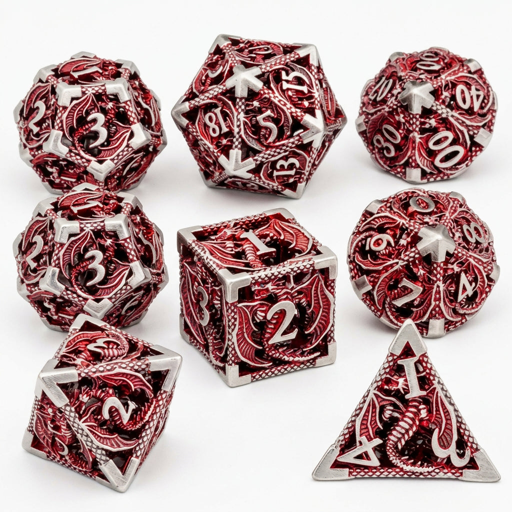 Hollow Dragon Metal Dice Set – 7-Piece RPG Dice