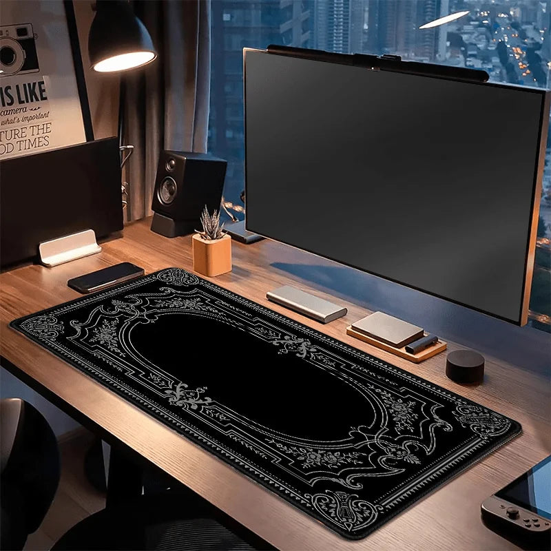Black Baroque Desk Mat – Ornate Gothic Gaming Mouse Pad