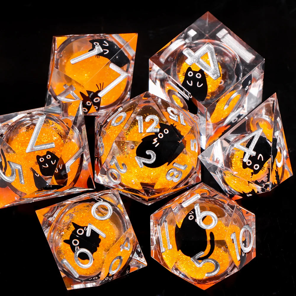 Cat Themed Resin Dice Set for DND 7pcs