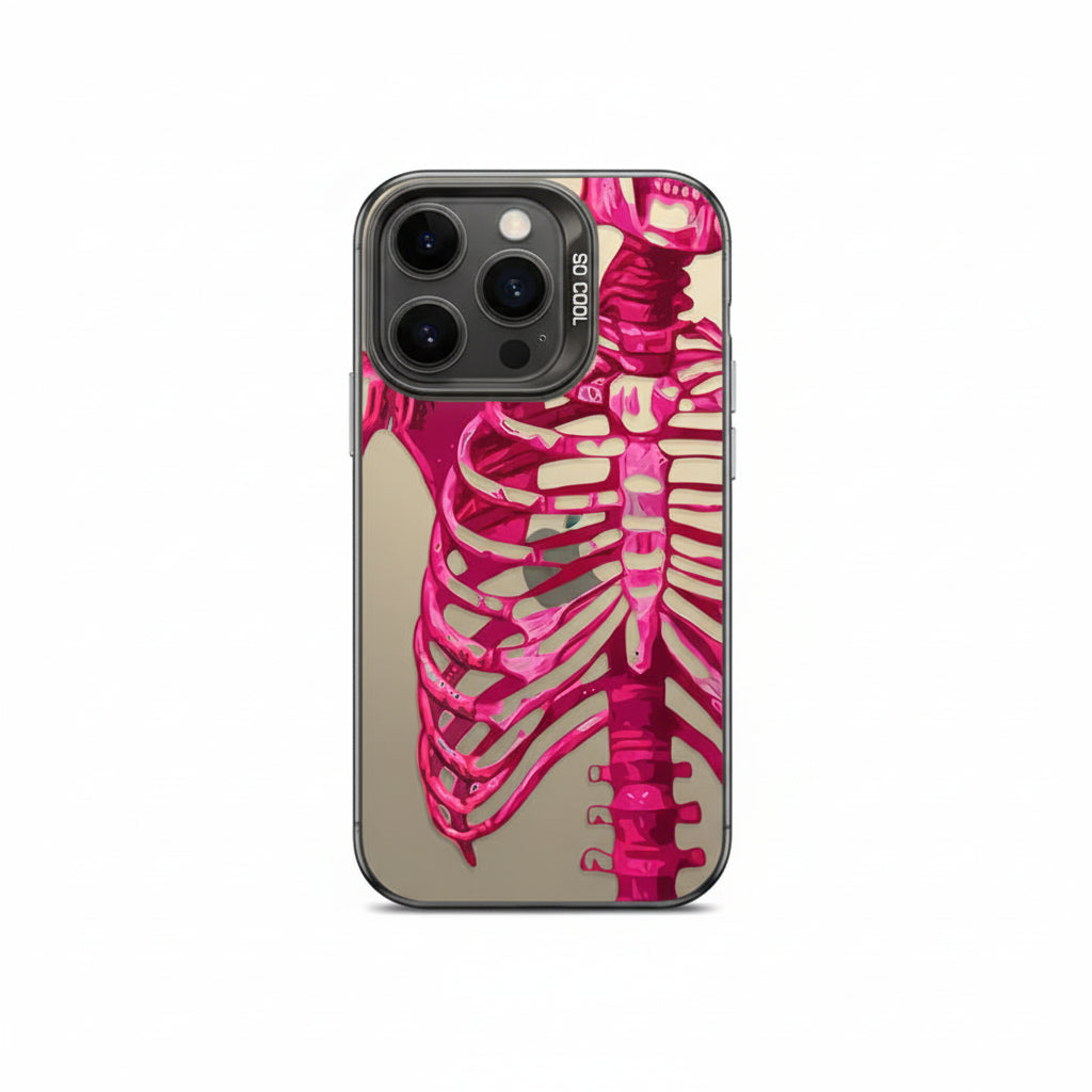 Pink skeleton iPhone case with black bumper