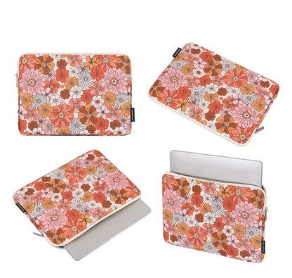Floral 70s vibe laptop sleeve shown with multiple views