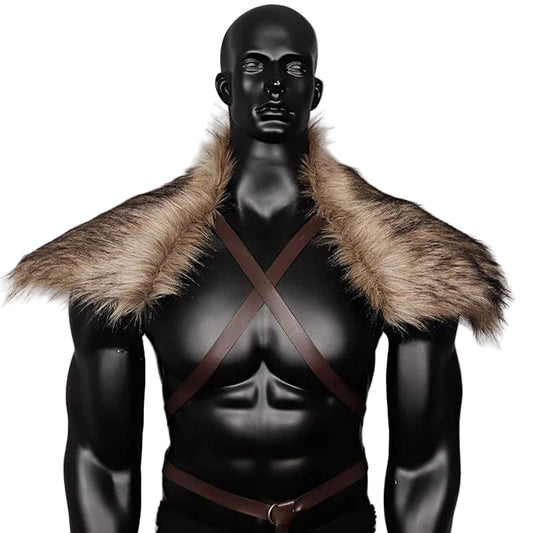 Medieval Viking Faux Fur Shoulder Cape Costume for Men