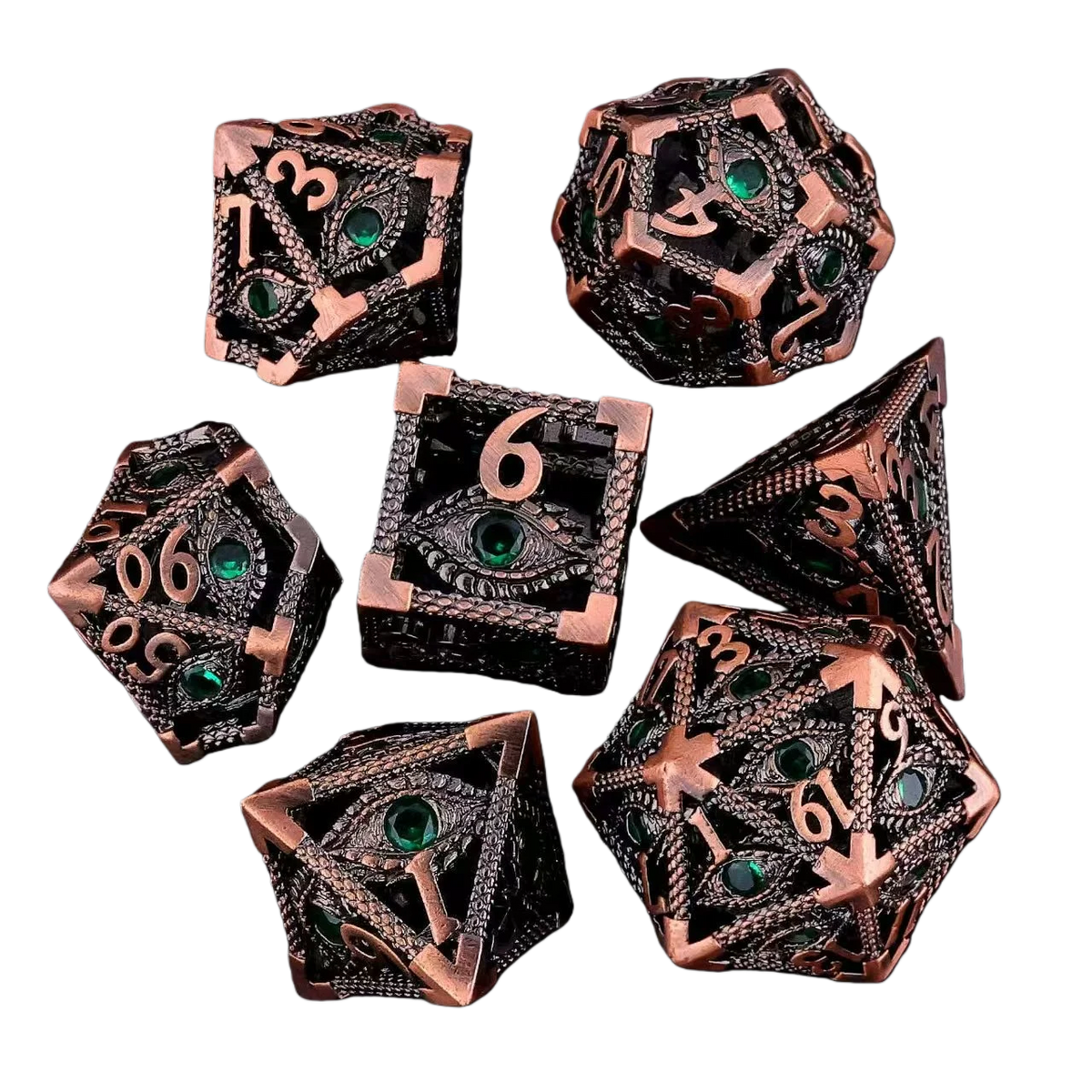 Hollow Dragon Metal Dice Set – 7-Piece RPG Dice