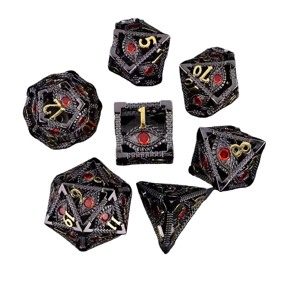 Hollow Dragon Metal Dice Set – 7-Piece RPG Dice