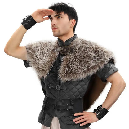 Viking Fur Collar Costume Cloak for Men