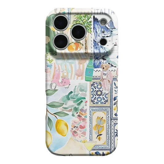 Mediterranean botanical collage iPhone case